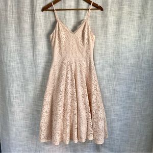 Lulu's Sweet Like Sugar Blush Pink Lace Midi Skater Dress